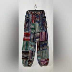Rising International Multicolor Boho Patchwork Cargo Pants Size Large NWT